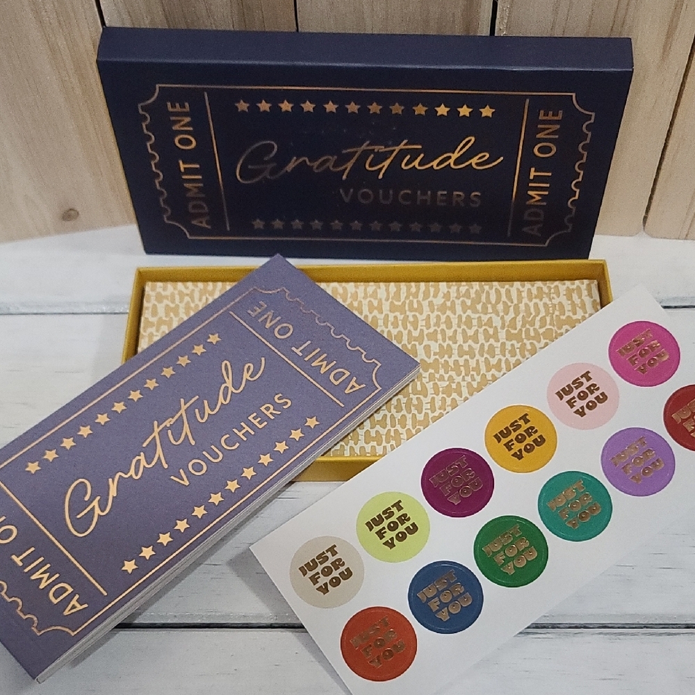Gratitude Vouchers Set Of 12 W Gold Print Voucher, Incl Envelop & Stickers NWT - Picture 1 of 9